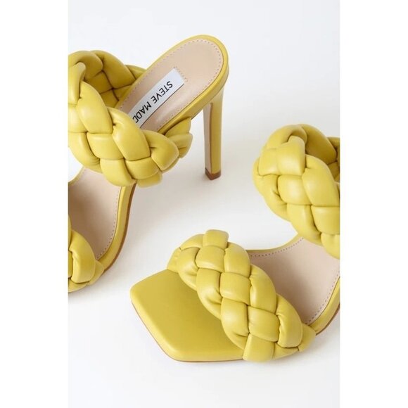 💛NEW Steve Madden Kenley Citron‎ Braided High Heel Sandals Slide-on Yellow 5.5 - Picture 4 of 9